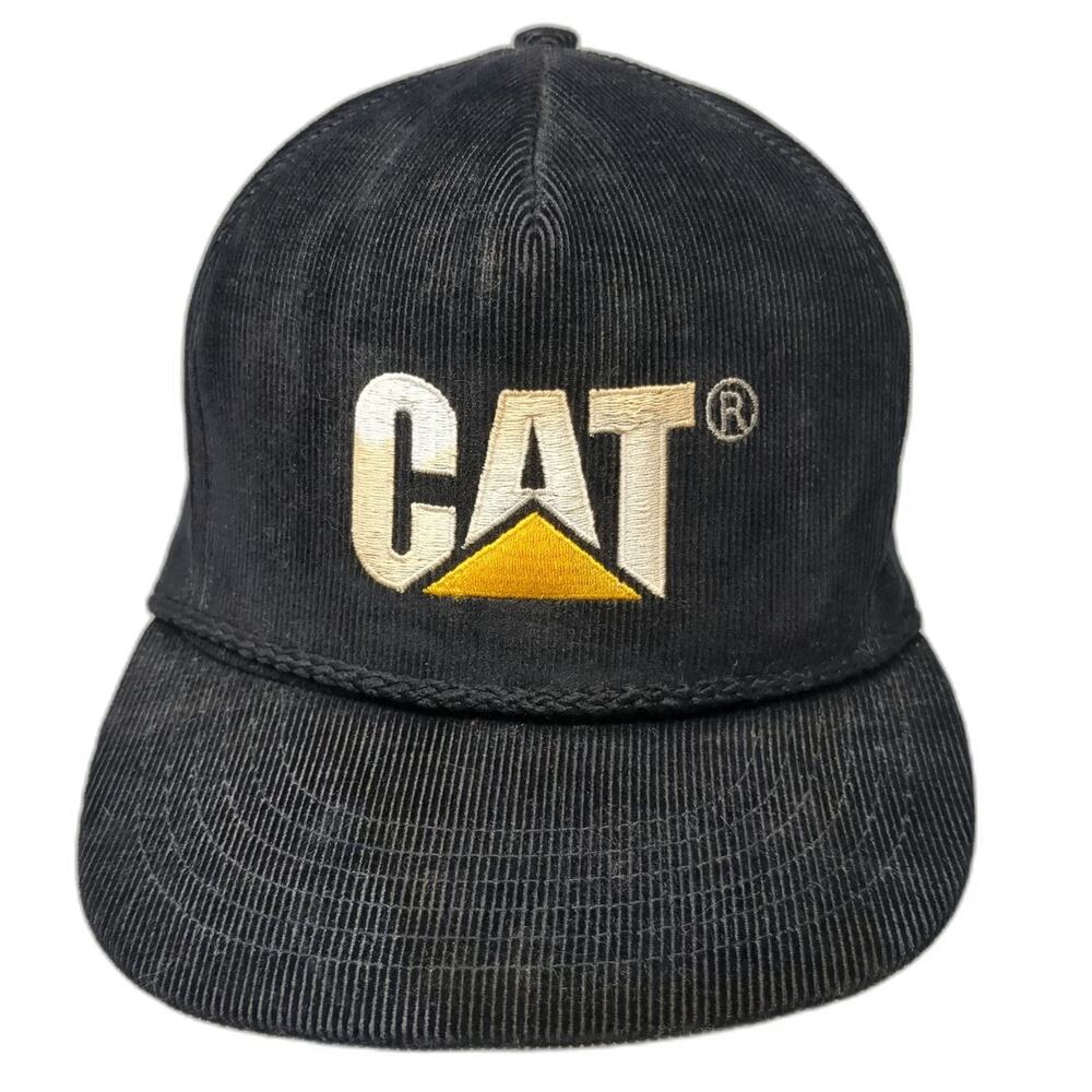 Caterpillar CAT Hat Trucker Black Corduroy Rope Snapback USA Tonkin Vintage